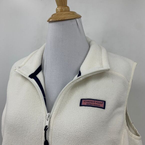 Vineyard Vines Westerly Fleece Vest Womens Medium Beige Zip Up Sleeveless Jacket - Picture 3 of 12